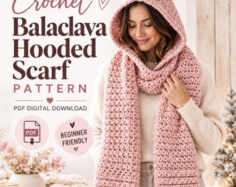 Crochet Hooded Scarf Pattern PDF, Balaclava Scarf Crochet Pattern, Chunky Winter Scoodie, Beginner Crochet Pattern, Digital Download