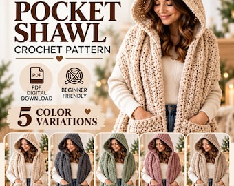 Beginner Crochet Hooded Pocket Shawl Pattern (PDF Download)