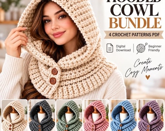 Hooded Cowl Crochet Pattern Bundle, Balaclava Scarf, Winter Neck Warmers (PDF Download)