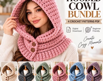 Hooded Cowl Crochet Pattern Bundle, Balaclava Scarf, Winter Neck Warmers (PDF Download)