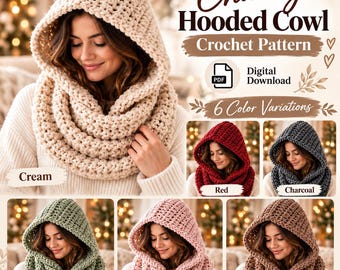 Chunky Crochet Hooded Cowl Pattern, Oversized Winter Scarf (PDF Download)