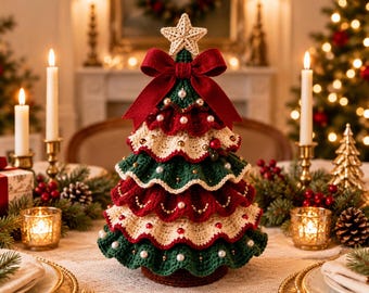 Ruffled Crochet Christmas Tree Pattern PDF, Layered Tabletop Holiday Decor