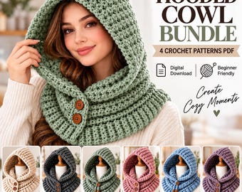 Hooded Cowl Crochet Pattern Bundle, Balaclava Scarf, Winter Neck Warmers (PDF Download)