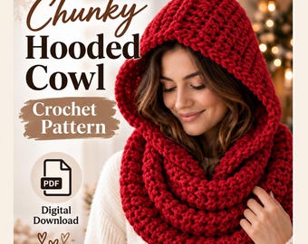 Chunky Hooded Cowl Crochet Pattern PDF, Oversized Hood Scarf Pattern, Beginner Crochet Hood, Cozy Winter Cowl, Instant Download