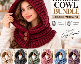 Hooded Cowl Crochet Pattern Bundle, Balaclava Scarf, Winter Neck Warmers (PDF Download)