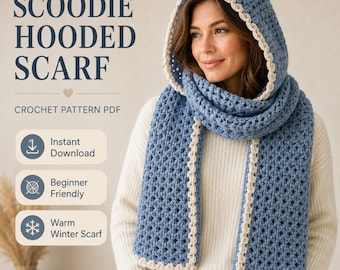 Easy Crochet Scoodie Hooded Scarf Pattern PDF, Winter Wrap (Digital Download)
