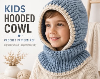 Kids Hooded Cowl Crochet Pattern PDF, Beginner Friendly, Bulky Yarn (Digital Download)