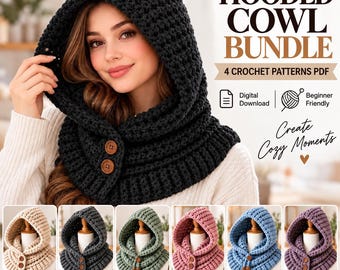 Hooded Cowl Crochet Pattern Bundle, Balaclava Scarf, Winter Neck Warmers (PDF Download)