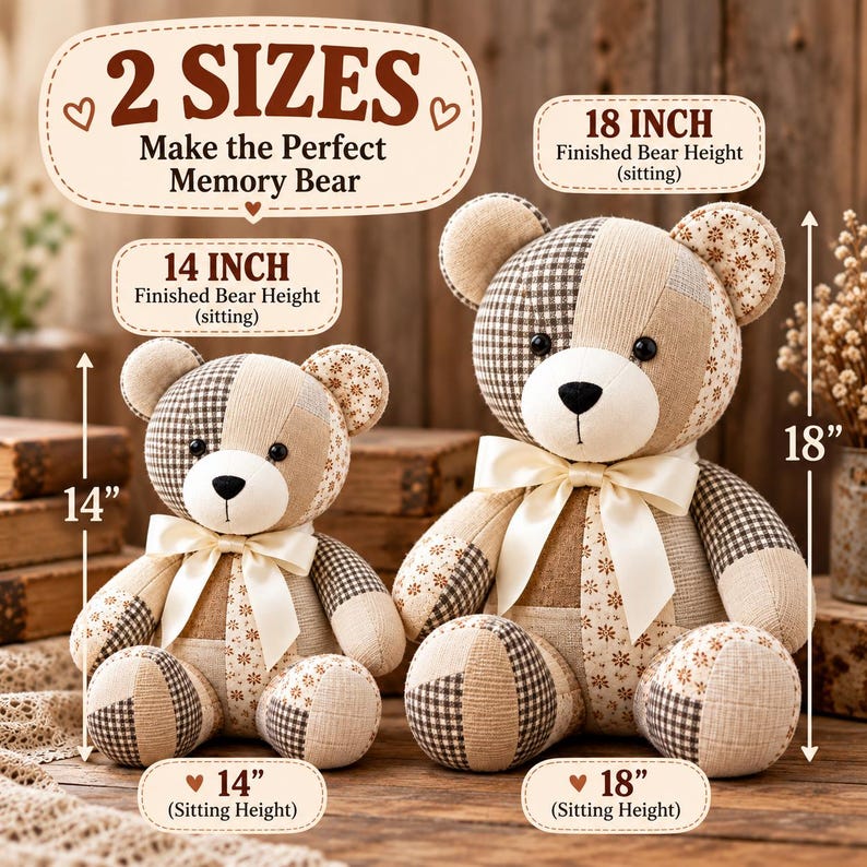 Nähanleitung für einen neutralen Patchwork-Erinnerungsbären (PDF), 14 & 18 Zoll (35,5 & 45,7 cm), A4/US Letter A0, Schritt-für-Schritt-Anleitung Bild 3