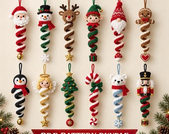 12 patrones de ganchillo para molinillos de viento navideños en espiral, paquete de PDF navideños