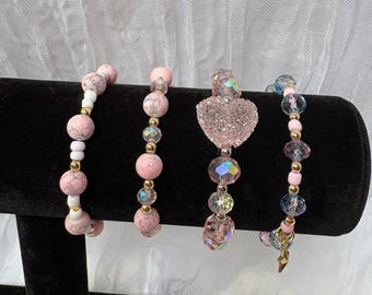 Pink Beaded Stretch Bracelet