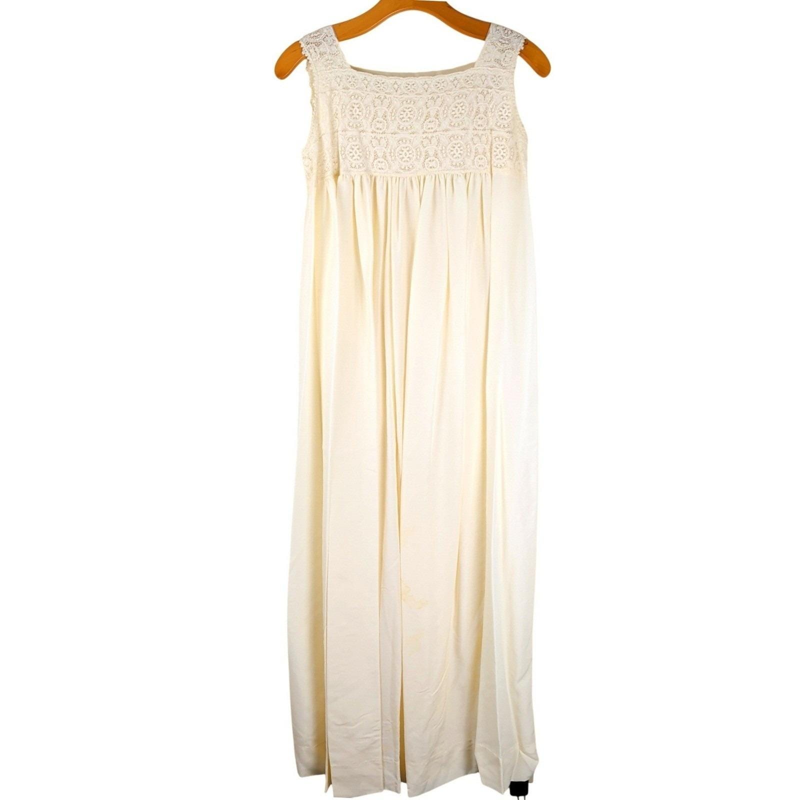 Vintage 70s Lace Empire Waist Maxi Nightgown M Cream Bridal Coquette Romantic — photo 2