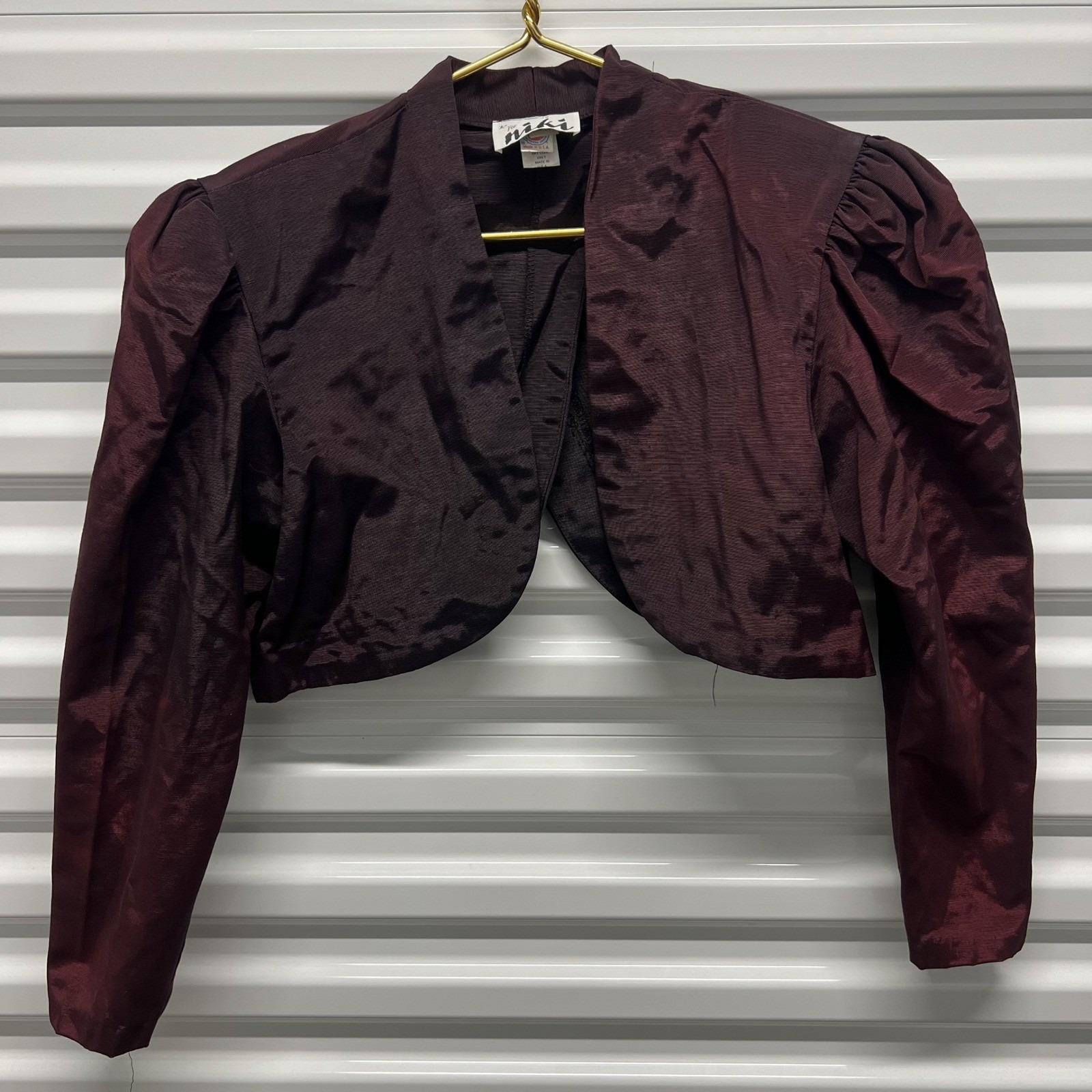 Karen Lucas for Niki Womens Vintage 80s Bolero Jacket 14 Burgundy Puffed Shrug — photo 2