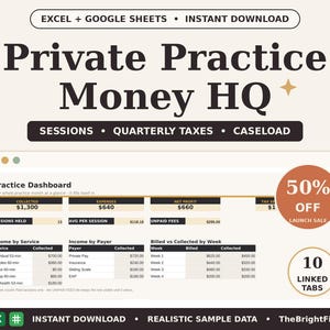 Therapist Private Practice Spreadsheet | Session Income Tracker, Quarterly Tax Calculator | Excel, Google Sheets (Digital Download)
