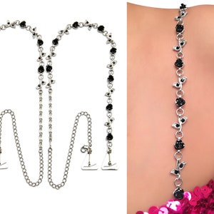 Non-Slip, No-Sew, Detachable, Multiway, Luxurious Black Roses Crystal Straps for Bra, Dress, Tops, Ultimate Support | by PIN STRAPS