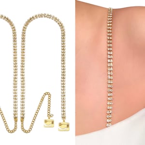 No-Sew, No-Slip, Detachable, Multiway, Luxurious Double Row Crystal Rhinestone Gold Straps for Bra, Dress, Ultimate Support | by PIN STRAPS