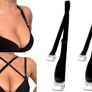NON-SLIP, Up Lift, No Sew - Multiway Replacement Detachable Elastic Bra Straps - Black, by Pin Straps
