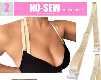 Soutien-gorge à bretelles élastiques réglables de 50 cm (20 pouces), beige nude, sans couture, antidérapant, effet push-up, amovible et multi-positions | par Pin Straps