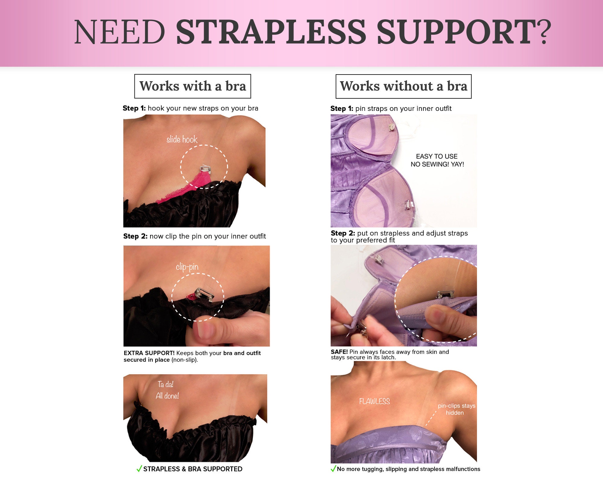 No Slip, Clear Bra Straps Ultimate Lift, Clear Straps for Dresses  Detachable Bra Straps Convertible Bra Straps by PIN STRAPS -  Hong Kong