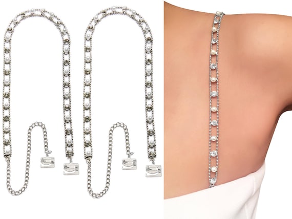 No-sew, No-slip, Detachable, Multiway, Luxurious Wedding Pearl Crystal  Dress Straps, W/ Pin-latch Hooks, Ultimate Support by PIN STRAPS -   Canada