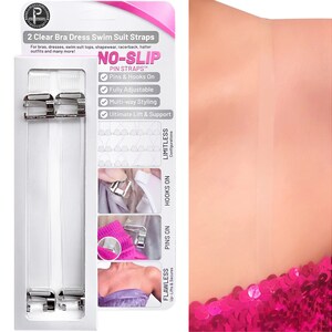 Non slip clear bra straps by Pin Straps that uses our proprietary no-sew pin hooks to provide the ultimate support.