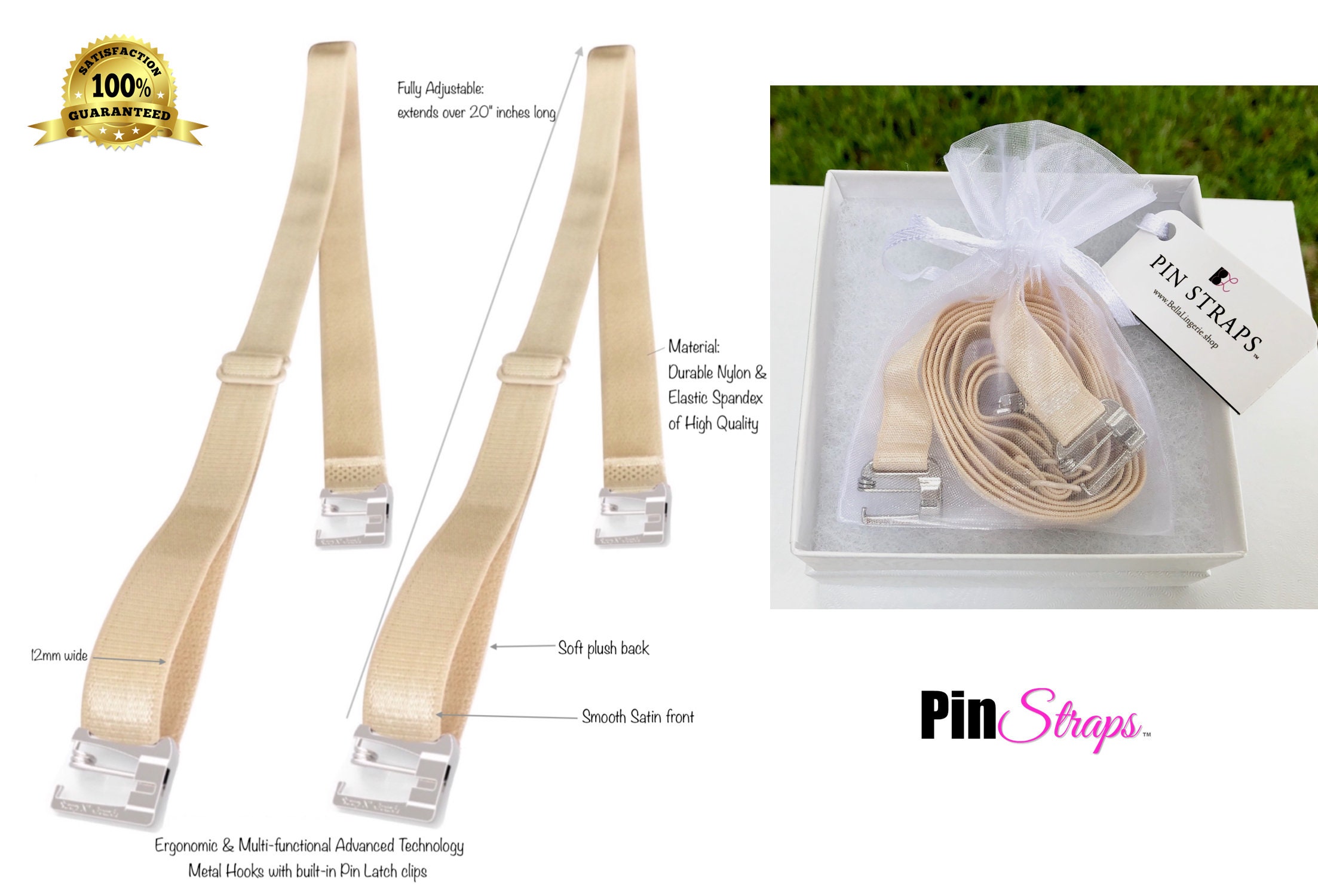 (No-Slip) Replacement Bra Straps (Nude) | by Pin Straps