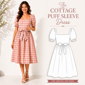 Cottagecore Puff Sleeve Midi Dress Pattern | Romantic Bow Waist (PDF)