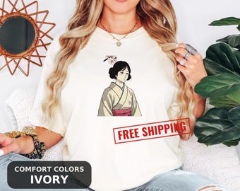 Anime Character T-Shirt with Cherry Blossom, Minimalist Design, Comfortable Cotton, Gift for Anime Fans and Lovers, Minimalist Anime