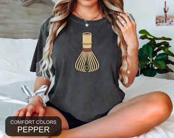 Matcha Whisk Shirt, Tea Ceremony Tee, Comfort Colors Bamboo Chasen Tee, Minimalist Left Chest Icon, Matcha Green Tea Lover Gift