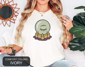 Crystal Ball Shirt, Witchy Comfort Colors Tee, Sleeping Oracle Chest Print, Funny Occult Gift for Her, Mystic Fortune Teller Tee