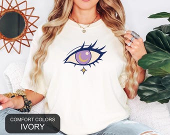 Tarot Eye Shirt, Anime Mystic Tee, Comfort Colors Spiritual Shirt, Celestial Moon Eye Pocket Print, Witchy Oracle Gift for Her