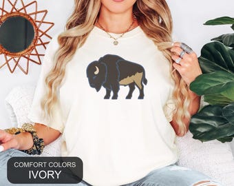 Bison Shirt, Stoic Animal Graphic Tee, Comfort Colors Left Chest Print, Minimalist Buffalo Silhouette, Nature Lover Gift Idea