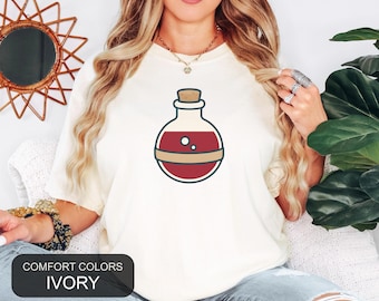 Healing Potion Shirt, Comfort Colors Gamer Tee, Online Role Play Graphic Tee, Small Left Chest Art, Gift for Video Game Lovers