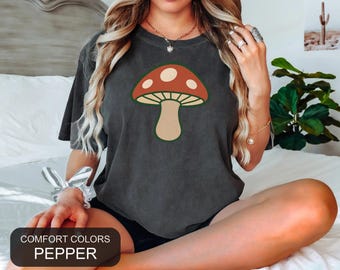 Mushroom Foraging Shirt, Comfort Colors Tee, Minimal Wild Mushroom Icon, Cottagecore Nature Lover Gift, Forager Left Chest Design