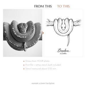 Custom Green Tree Python Tattoo Design from Photo - Two Names