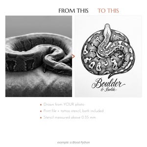 Individuelles Tattoo-Design mit Blutpython nach Ihrem Foto – Zwei Namen
