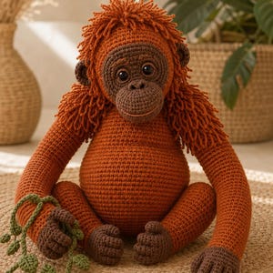 Orangutan Crochet Pattern, Long-Armed Amigurumi Ape with Carrot, Realistic Jungle Doll Digital PDF
