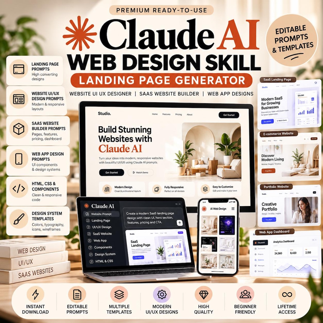 Claude AI Web Design Skill Landing Page Generator Website UI UX Prompts ...