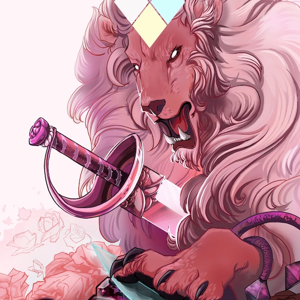 Steven Universe Lion Art Print – Rose’s Sword Poster, Digital Illustration Indie Animation Wall Decor