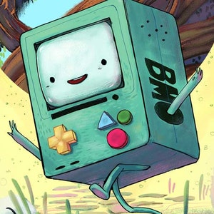 Adventure Time BMO Fan Art Print – Cute Cartoon Poster – BMO Digital Illustration for Whimsical Wall Decor or Animation Gifts
