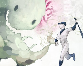 Impresión de fan art de OFF: «Purify», una ilustración inspirada en el fantasma de Mortis. Póster surrealista de juego indie para decoración de pared de glitchcore.