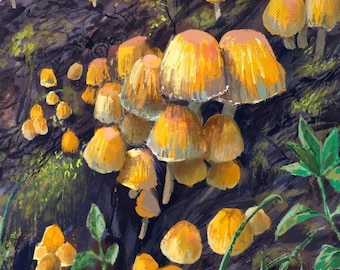 Wild Natural Mushrooms Plein Aire | Contemporary Botanical Art | Elegant Print Illustration