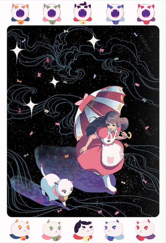 Bee and Puppycat | Fan Art Print, Soft Surreal Cartoon Poster, Dreamy Netflix Anime-Inspired Art for Cozy Show Lovers & Sad Girl Aesthetic