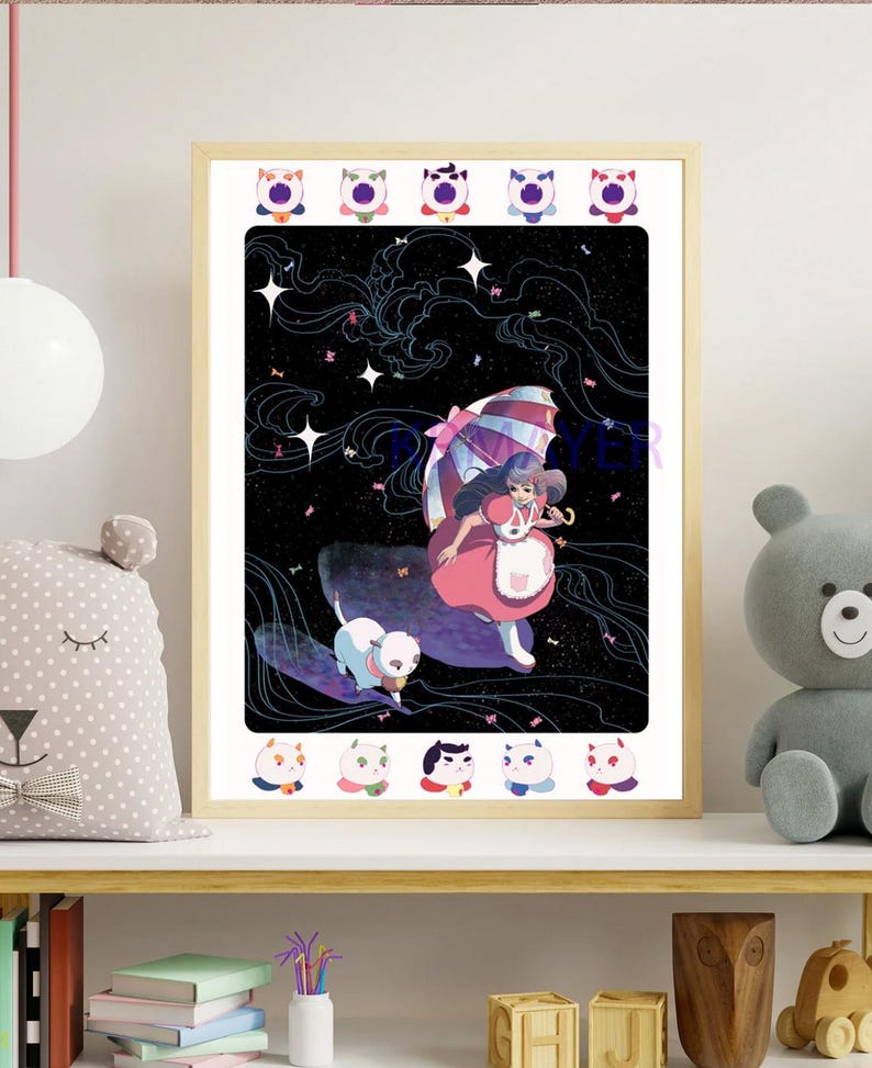Bee and Puppycat | Fan Art Print, Soft Surreal Cartoon Poster, Dreamy Netflix Anime-Inspired Art for Cozy Show Lovers & Sad Girl Aesthetic image 2