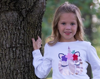 Long Sleeved Pumpkin Shirt with Ruffles - Rose Gold Unicorn Pumpkin Shirt - Girl's Fall Shirt