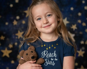 Reach for the Stars celestial dress for girls, Toddler dress, short sleeved ruffle dress