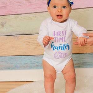 First Easter bodysuit for girls, purple and blue, Easter egg hunt outfit image 2