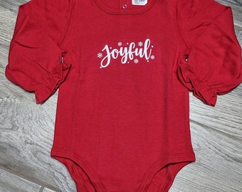 Red ruffled long sleeve Joyful infant bodysuit