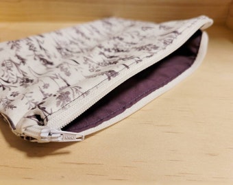 Lavender print eggplant and white multipurpose zipper bag