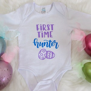 First Easter bodysuit for girls, purple and blue, Easter egg hunt outfit image 8